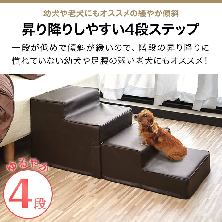 楽天市場 楽天1位 犬 階段 ステップ 4段 低段差 ドッグステップ Mサイズ 幅40cm 抗菌 防臭 Pvcレザー ペット用 階段 スロープ 踏み台 ペット用階段 ペットステップ クッション ペット 段差 犬用階段 収納 小型犬 猫 高齢犬 介護用品 ペット用品 1年保証 送料無料