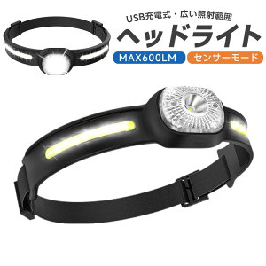 ヘッドライト LEDライト ヘッドベルトライト 600ルーメン 750mAh USB充電式 感知センサー COB 点灯モードを選べる 高輝度 超軽量 IPX4 モーションセンサー 明るい 小型 操作簡単 フラッシュ type-c充