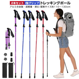 【楽天2位】トレッキングポール 2本セット 折りたたみ 超軽量 身長165〜185cmに適用 トレッキングステッキ アルミ製 ステッキ スティック トレッキング ウォーキングポール 山登り 杖 ウォーキング ハイキング 登山 登山杖 折りたたみ式 収納袋付き 持ち運び便利 登山用品