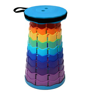 伸縮式スツール アウトドアチェア 折りたたみ式 収納簡単 安定性 耐荷重250KG 耐久性 レインボーカラー カラフル キャンプ用 スポーツ観戦 高さ調節可能 9段階調整 持ち運びやすい 肩掛け 手