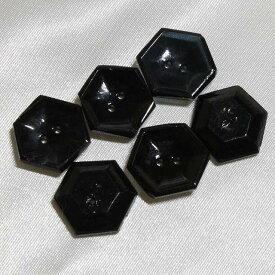 5個セット　16mm 六角形　6角　ヘキサゴン　黒　チェコのヴィンテージ ガラス ボタン ブラック　【中古】