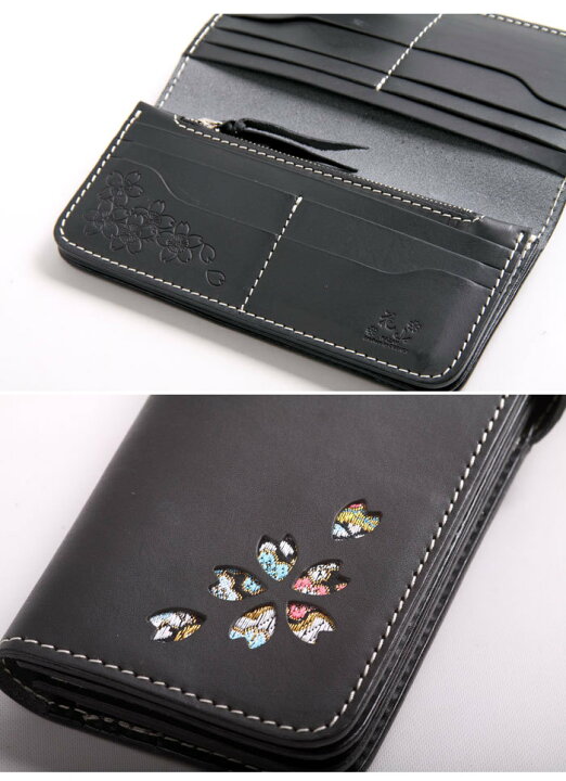 楽天市場】花山[かざん] 都桜金襴 桜型抜き レザーロングウォレット 和 