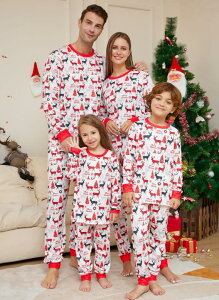 親子ペアパジャ トナカイ柄 赤系 マクリスマスパジャマルームウェア リスマス衣装 サンタクロースパジャマ カップル メンズ/レディースルームウェア ベビー 子供 ママ パパ 家族お揃い 長