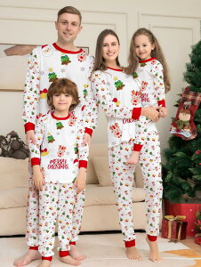 親子ペアパジャ クリスマスパジャマ トナカイ柄サンタクロス パジャマルームウェア リスマス衣装 パジャマ カップル メンズ/レディースルームウェア ベビー 子供 ママ パパ 家族お揃い 長