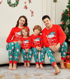 親子ペアパジャマ サンタクロース柄クリスマスパジャマ ルームウェア クリスマス衣装パジャマパジャマ カップル メンズ/レディースルームウェア ベビー 子供 ママ パパ 家族お揃い 長袖パ