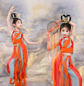 子供ダンス衣装 敦煌古典舞踊ダンス衣裳 中華 飛天 天女 飄々 ダンス 衣装 セット アラジン ジャスミン風 衣装 きらきら 超可愛い アラビアン お姫様 コスチューム 時代劇 コスプレ 仮装 変