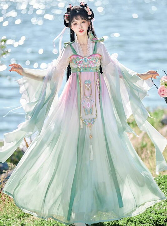 楽天市場】漢服 コスプレ衣装 蝶柄刺繍 中華服 チャイナ服 ラッパ袖  