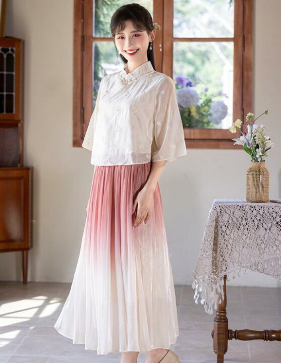 楽天市場】小花刺繍ブラウス チャイナ服 中華風セットアップ 日常服 