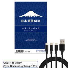 有効期限8月末日！【USBケーブル同梱！送料無料！営業日13:00までにご注文で当日発送！】日本通信 SIM スターターパック ドコモネットワーク NT-ST2-P 3Wayケーブルセット