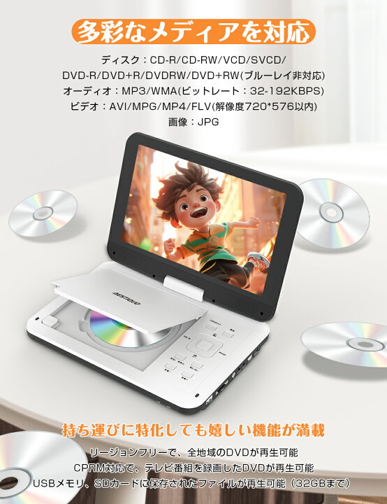楽天市場】☆7/4迄限定401円OFF☆【ポータブルdvdプレーヤー 12.5型 