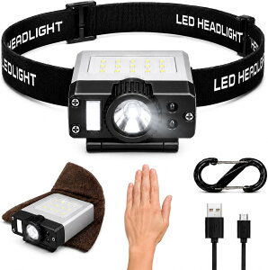 LED �w�b�h���C�g �o���h/�t�b�N/�N���b�v���X�^�C������ IPX6�h�� 48g���y�� ���i�K���� 180°�p�x���� 5��_�����[�h 6�`60���ԓ_�� ��U��Z���T�[ SOS�_�� Type-C �d�r�c�ʎw�� �o�R ��ނ� ��� 