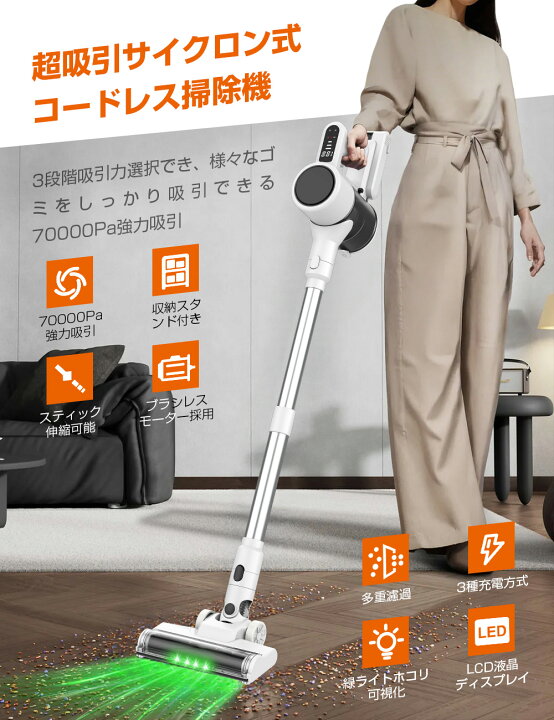 楽天市場】掃除機 コードレス 80kpa超強吸引力【2026年発売&超強力吸引&LED液晶ディスプレイ&収納充電スタント付】コードレス掃除機 軽量 65 分長時間稼働 多重濾過 着脱式バッテリー LEDライト フロア/カーペット/カーテン/ソファ/車に適用 新年ギフト : 真弓ストア