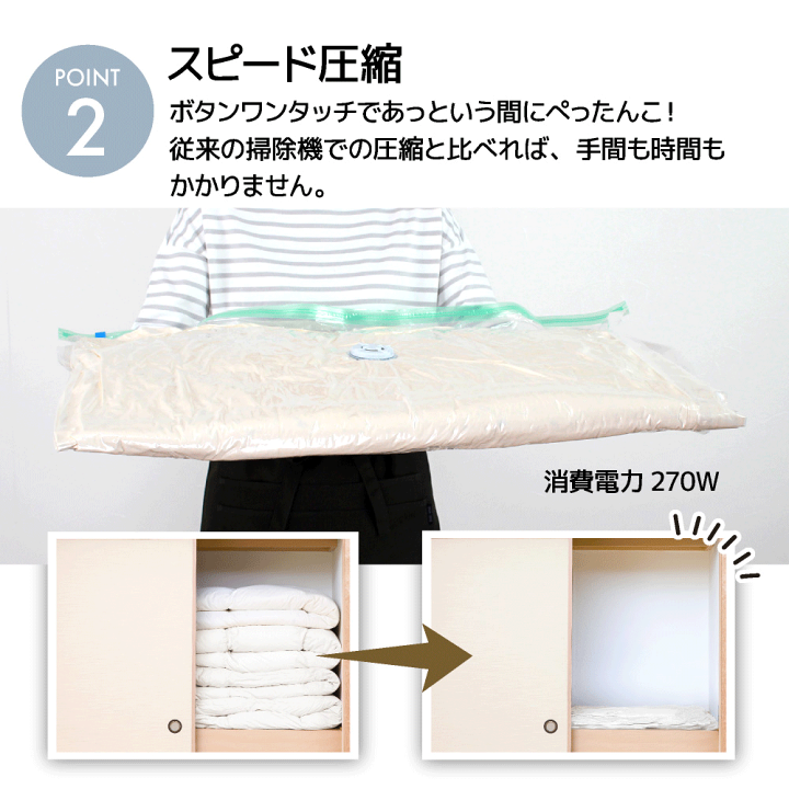 アール 掃除機不要 布団圧縮袋 + 布団圧縮袋吸引機 (エアッシュ