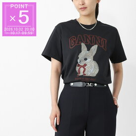 ガニー GANNI クルーネックTシャツ ブラック レディース a1050061 252 phantom BASIC COTTON JERSEY T-SHIRT ロゴT バニーグラフィック【返品送料無料】[2026SS]