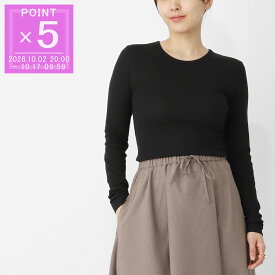 ガニー GANNI クルーネック 長袖Tシャツ ロングスリーブTシャツ ブラック レディース Soft Cotton Rib Longsleeve Top ワンポイント バタフライロゴ 刺繍【返品送料無料】[2026AW]