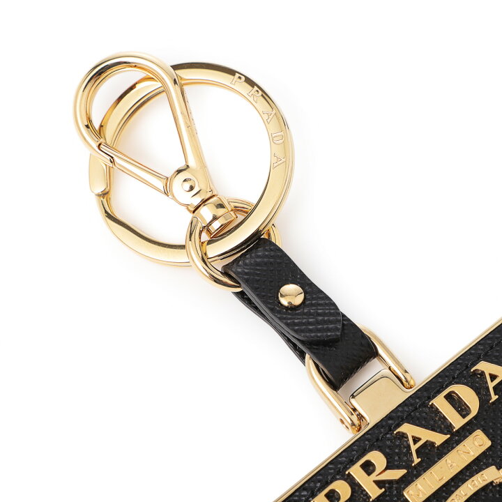 プラダ PRADA キーリング SAFFIANO バッグチャームレザー ブラック  