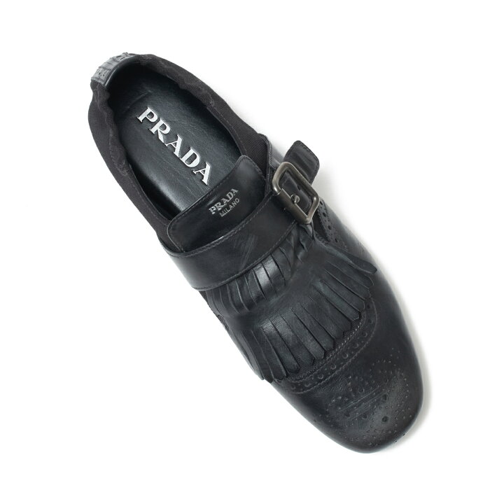 楽天市場】プラダ PRADA シングルモンクストラップ シューズ ブラック 