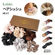 Lolalet シュシュ リボン 6点入り 6色 ヘアゴム 大人 シルク光沢 立体感 おしゃれ 髪留め