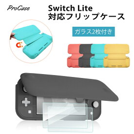ProCase スイッチライト対応 フリップケース ガラス2枚付き スリム クリアソフトTPU カバー 耐衝撃 保護カバー 対応機種： スイッチライト 2019
