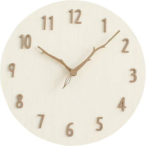 掛け時計 木 おしゃれ 北欧 静音 壁掛け 丸型 フレームレス かわいい 12インチ(直径30cm) 天然 無垢材パネル 3D立体数字 創造的な木の枝緑の葉パターン無垢材の手 連続秒 モダンなホームオ