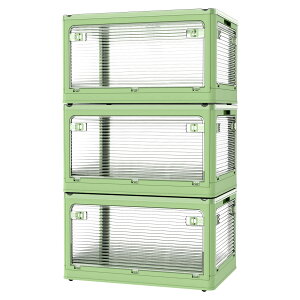 楽活 収納ボックス 収納ケース 49.2L・3セット 透明 5面開き 蓋付き 扉付き 全方向から取り出せる 組み立て簡単 省スペース 折りたたみ 収納コンテナ 衣装ケース 衣装収納 書類 小物 収納箱 収