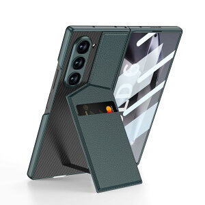 手帳型 ケース Galaxy Z Fold6/W25,強化ガラス膜 スライドカバー レンズ保護 薄型 超軽量 人気 炭素繊維テクスチャ レザー 回転カード収納 スタンド機能 折り畳み ワイヤレス充電サポート おしゃ