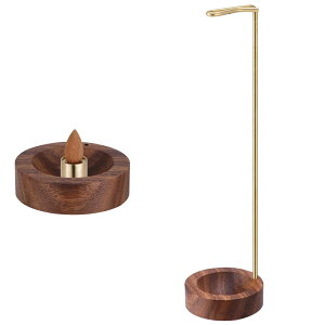 お香立て おしゃれ 線香立て 吊り下げ式 香台 香炉 立て 香皿 灰がこぼれない インセンスホルダー香台 木製インセンスバーナー 真鍮 お線香 倒流香 おしゃれな香りの器具セット (丸型ベース