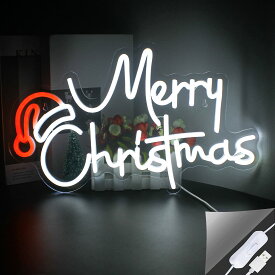 メリークリスマス LED ネオンサイン クリスマスハット 3色 アクリルボード付き ナイトライト アートウォール装飾 屋内パーティー 子供 寝室 結婚式 バー パブ クラブ クリスマスの飾り KAMCITY
