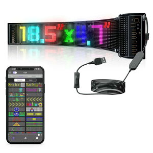 LED電光掲示板 柔軟 折りたたみ式 車載 店舗 看板 18.5"x4.7" RGB LEDサインボード 多言語?示 USB カラーサイン スクロールメッセージボード パネルカーサインディスプレイ Bluetooth アプリコントロ