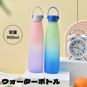 ウォーターボトル 水筒 ボトル 900ml 2colors 洗いやすい グラデーションカラー 軽い シリコンハンドル 持ち運び カラフル ハンドル付き シンプル 運動 大人 子供 漏れない 丈夫 直飲み クリアマ