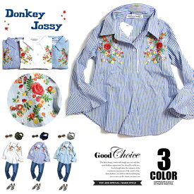 【送料無料】Donkey Jossy 花刺繍 スキッパーシャツ 長袖 プルオーバーシャツ 子供服 男の子 女の子 キッズ ジュニア 韓国こども服 韓国ファッション