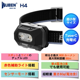 WUBEN フラッシュライト 小型手のひらサイズ 充電式 防水 強力 明るい ヘッドライト 懐中電灯 LED 防災 作業 北海道　沖縄送料別途330円【PSE認証済電池付き】品番【H4】