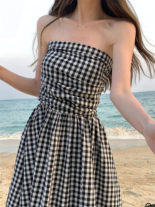 楽天市場】ギャザーフロントベアギンガムワンピース チェック柄 ベア  