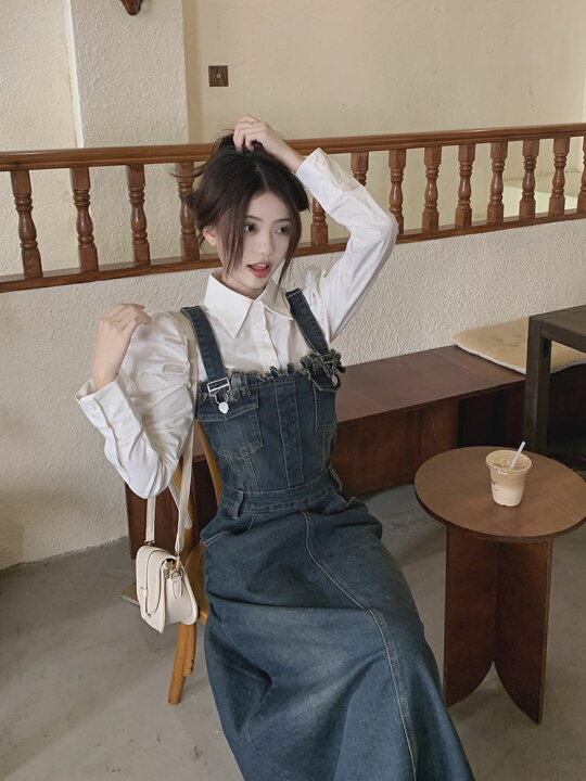 楽天市場】【セット】デニムワンピース＋ホワイトシャツ. セットアップ  