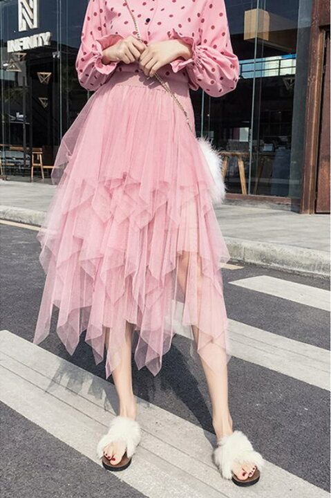 楽天市場】メッシュスカート ミドル丈 ハイウエスト ガーゼスカート 7  