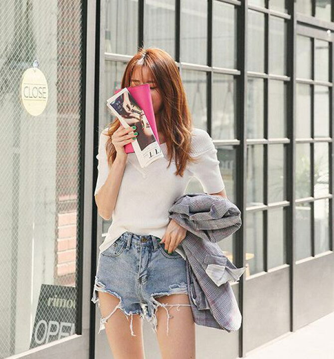 楽天市場】ダメージデニムショートパンツ ハイウエスト ダメージデニム  