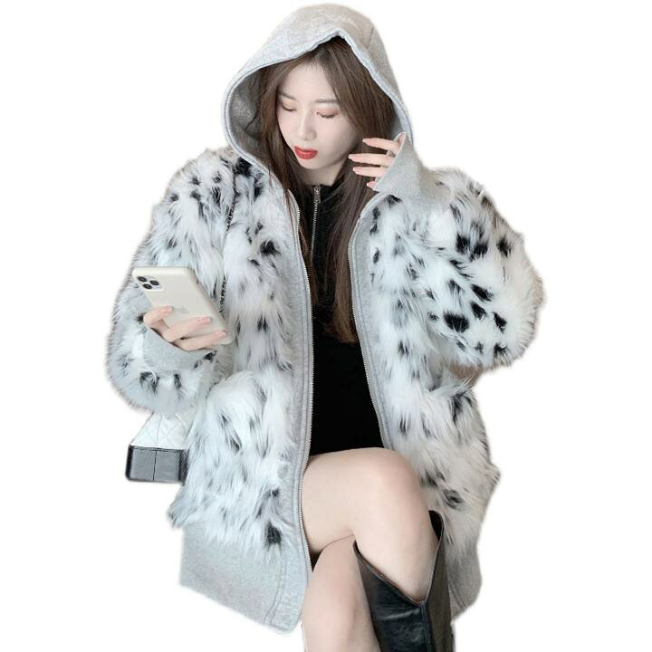 楽天市場】ヒョウ柄 フード付きファーコート レディース 秋 冬 ファー  
