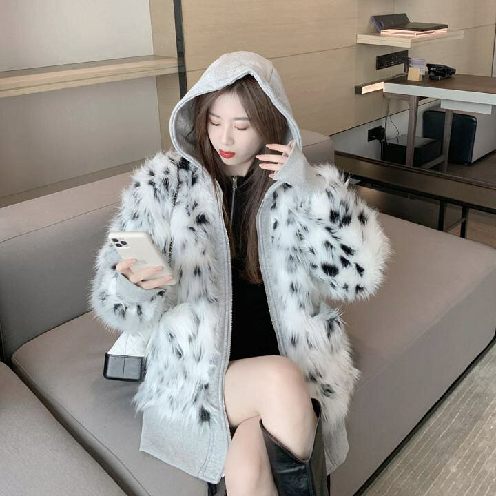 楽天市場】ヒョウ柄 フード付きファーコート レディース 秋 冬 ファー  