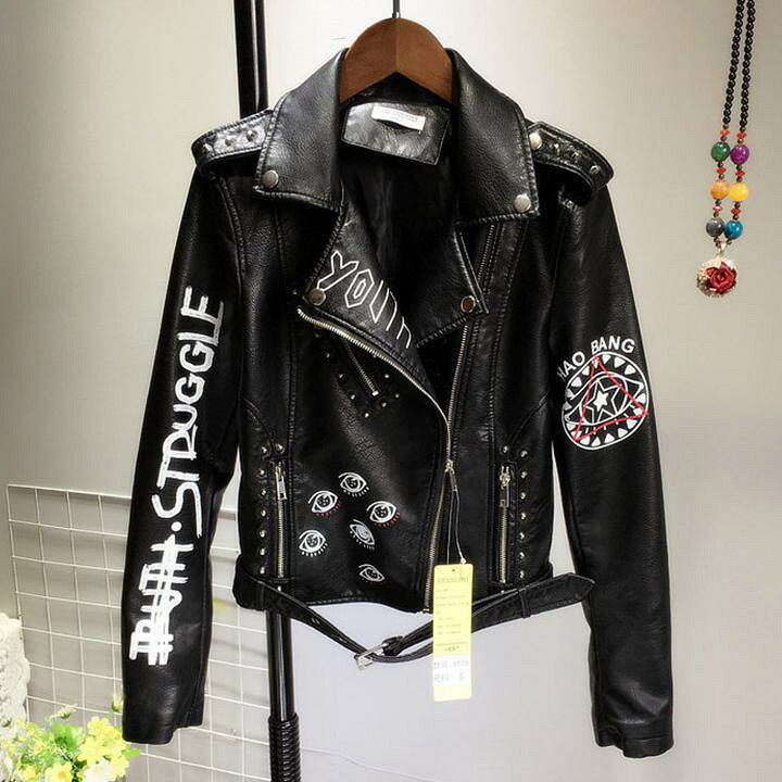 レザージャケット ライダース クラシックカラーデザインPUレザージャケット レディース