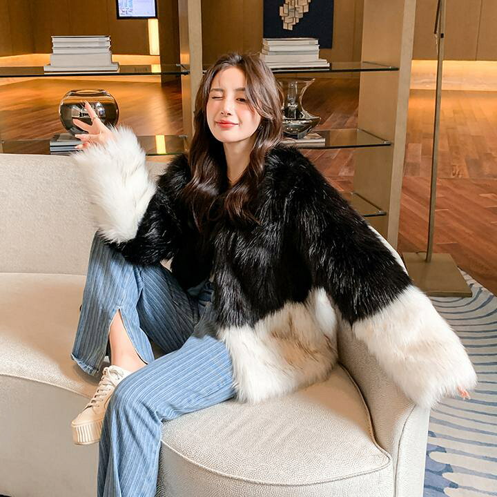 楽天市場】バイカラーファーコート ファーコート 毛皮コート ノー  