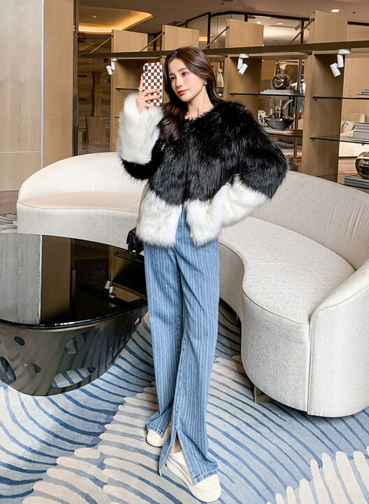 楽天市場】バイカラーファーコート ファーコート 毛皮コート ノー  