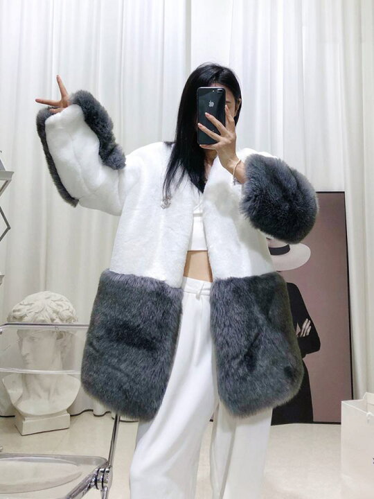 楽天市場】バイカラーファーコート ファーコート 毛皮コート ノー  