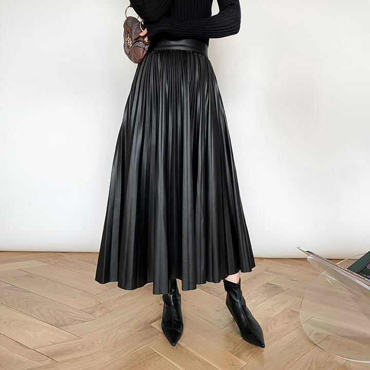 楽天市場】レザープリーツスカート プリーツスカート ハイウエスト A  