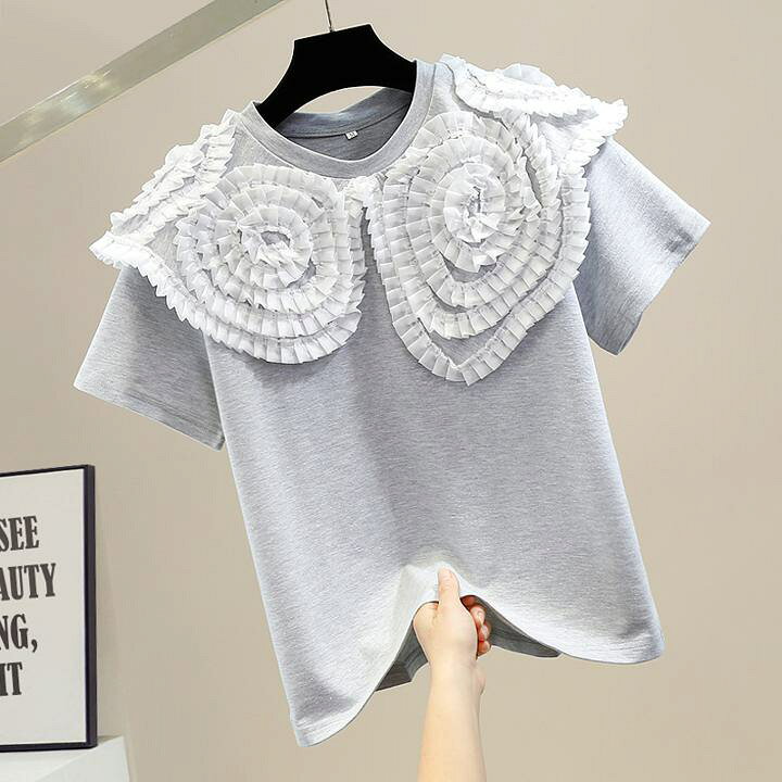 楽天市場】花柄フリル 半袖Tシャツ Tシャツ 半袖 トップス プル 