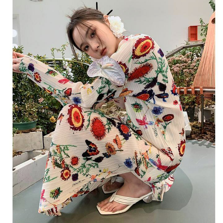 楽天市場】【セットアップ】花柄 プリーツ 長袖トップス＋プリーツ  