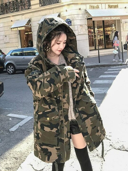 楽天市場】迷彩中綿入りジャケット フード モッズコート ジャケット  