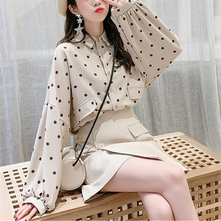 楽天市場】ポルカドット柄 長袖シャツ 韓国 ルーズ ワイルドガーリー 