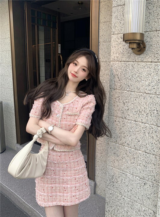 楽天市場】【セットアップ】ツイード 半袖ジャケット＋ハイウエスト  