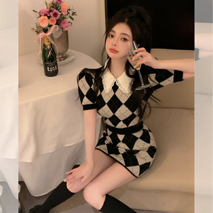 楽天市場】【セットアップ】アーガイルチェック柄 ニットトップス＋  