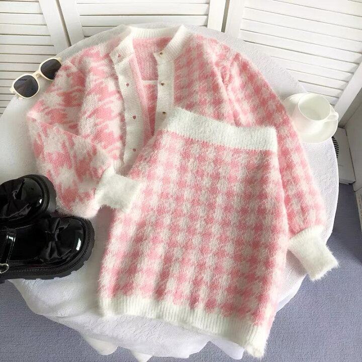 楽天市場】【セットアップ】チェック柄 カーディガン＋ミニスカート  